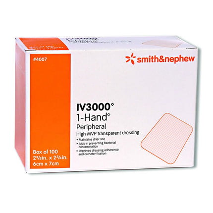 Smith & Nephew IV3000 1 Hand Catheter Dressing, Moisture Responsive 100 each/box, 20 box/case 	 4006