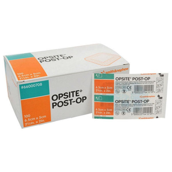 Smith & Nephew OPSITE™ Post-Op Transparent Waterproof Dressing, with Absorbent Pad, 6.5cm x 5cm 100 each/box, 18 box/case 66000708
