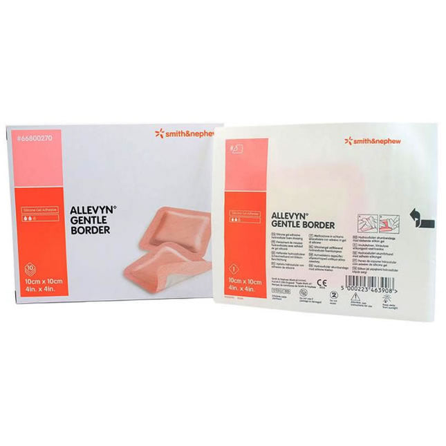 Smith & Nephew Allevyn Gentle Border Hydrocellular Foam Dressing, Silicone Gel Adhesive (3-layer), 10cm X 10cm 10 each/box, 66800270