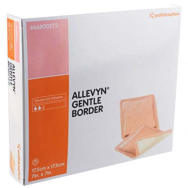 Smith & Nephew Allevyn Gentle Border Hydrocellular Foam Dressing, Silicone Gel Adhesive (3-layer), 17.5cm X 17.5cm 10 each/box, 66800273