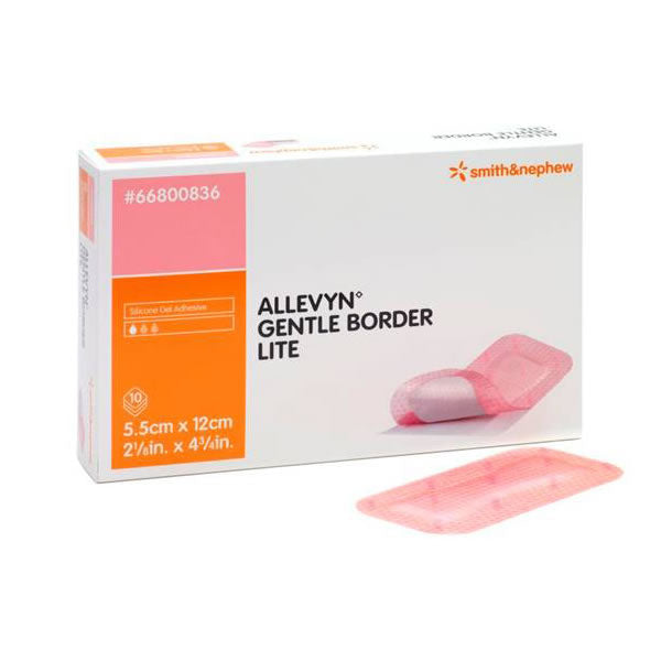 Smith & Nephew Allevyn Gentle Border Lite Hydrocellular Foam Dressing, Silicone Gel Adhesive, 5.5cm X 12cm 10 each/box, 66800836