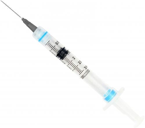 Sol - M Syringe & Needle 3cc 22g X 1in L/l Sol - care Safety Retract 100/box 8 Box/case 100085IM - A Medi Supplies