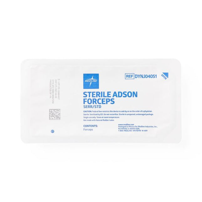 Medline Sterile Floor-Grade Adson Tissue Forceps, Serrated, 4.75" (12 cm), 1 EA, DYNJ04051
