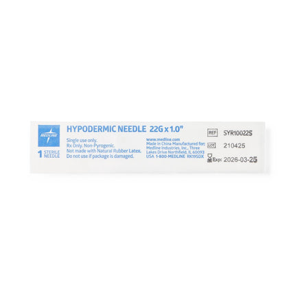 Medline Standard Hypodermic Needle, 22 G x 1" (2.54 cm), 1000/Case, SYR100225