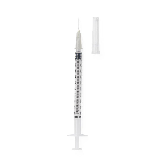 Medline Syringe with Standard Hypodermic Needle, 1 cc (mL), 27 G x 1/2" (1.27 cm), Insulin, 800/CS, SYR101272
