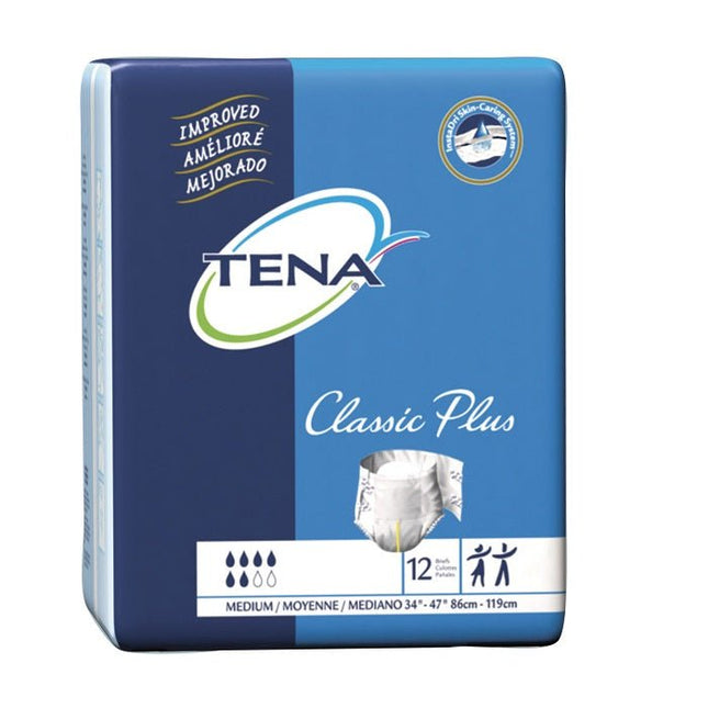 Tena® Classic Plus Incontinence Brief, Medium, 34" to 47" White 12 each/bag, 8 bag/case 67713 - A Medi Supplies