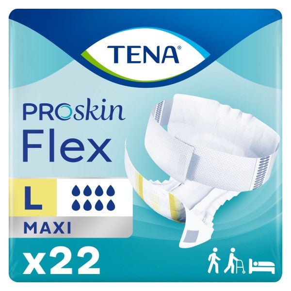 TENA® Flex™ Incontinence Brief, Maximum Absorbency, Size 16, Large, 33" to 50" Yellow 22 each/bag, 3 bag/case 67838 - A Medi Supplies