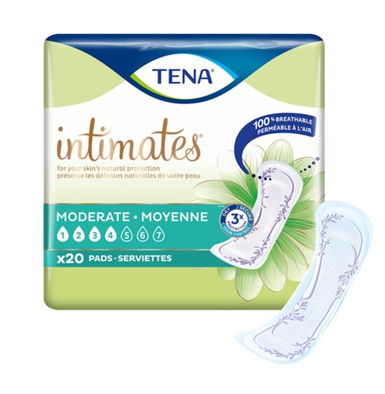 Tena Intimates Moderate Absorbency Incontinence Pads, Regular Length, Bag of 20 / Case of 120, 54284 - A Medi Supplies