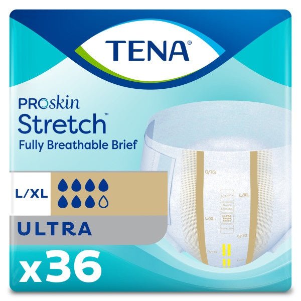 TENA ProSkin Stretch™ Ultra Brief L/XL, 41" to 64" Beige 36 each/bag, 2 bag/case 67803 - A Medi Supplies