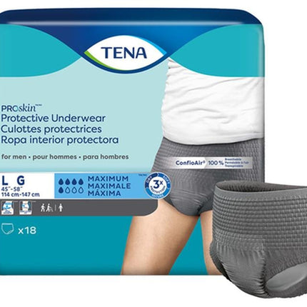 Tena Proskin Underwear For Men, Maximum Absorbency, Grey, Size Large 114 - 147cm, Bag of 18 / Case of 72, 73530 - A Medi Supplies