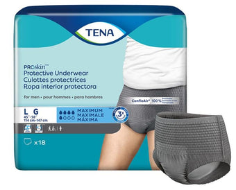 compare product Tena Proskin Underwear For Men, Maximum Absorbency, Grey, Large 114-147cm, 18/Bag 72/Case, 73530