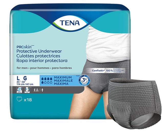 Tena Proskin Underwear For Men, Maximum Absorbency, Grey, Size Large 114 - 147cm, Bag of 18 / Case of 72, 73530 - A Medi Supplies