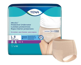 compare product Tena Proskin Underwear For Women, Maximum Absorbency, Nude, Size Large 114-147cm, Bag Of 18 / Case Of 72, 73030