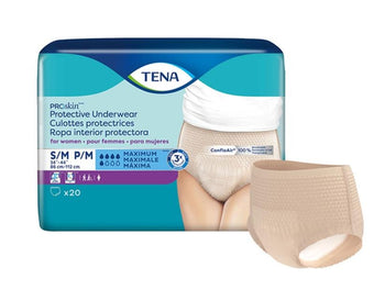 compare product Tena Proskin Underwear For Women, Maximum Absorbency, Nude, Size Small/medium 86-11, Bag of 20 / Case of 80, 73020