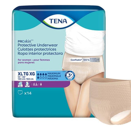 Tena Proskin Underwear For Women, Maximum Absorbency, Nude, Size X - large 140 - 168cm, Bag of 14 / Case of 56, 73040 - A Medi Supplies