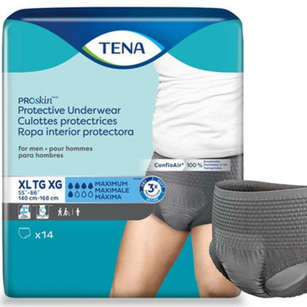 Tena Proskin Underwear For Men, Maximum Absorbency, Grey, Size X - large 140 - 168cm, Bag of 14 / Case of 56, 73540 - A Medi Supplies