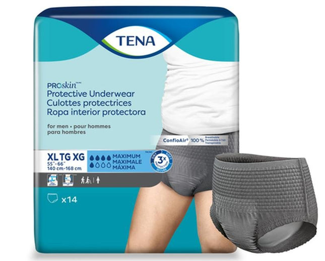 Tena Proskin Underwear For Men, Maximum Absorbency, Grey, Size X - large 140 - 168cm, Bag of 14 / Case of 56, 73540 - A Medi Supplies