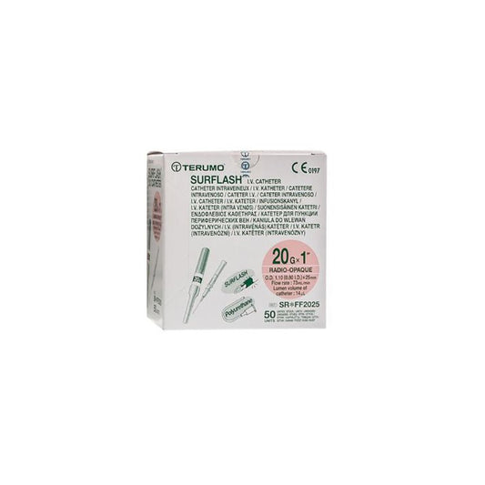 Terumo Surflash IV Catheter Pink 20GA x 1", 50 each/box, SR - FF2025 / SRFF2025 - A Medi Supplies