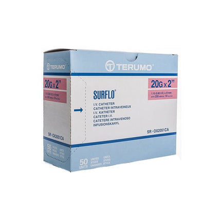 Terumo SURFLO® ETFE IV Catheter Pink 20GA x 2", 50 each/box, SR - OX2051CA / SROX2051CA - A Medi Supplies