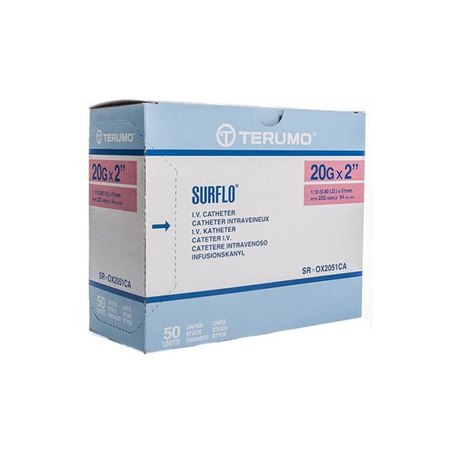 Terumo SURFLO® ETFE IV Catheter Pink 20GA x 2", 50 each/box, SR - OX2051CA / SROX2051CA - A Medi Supplies