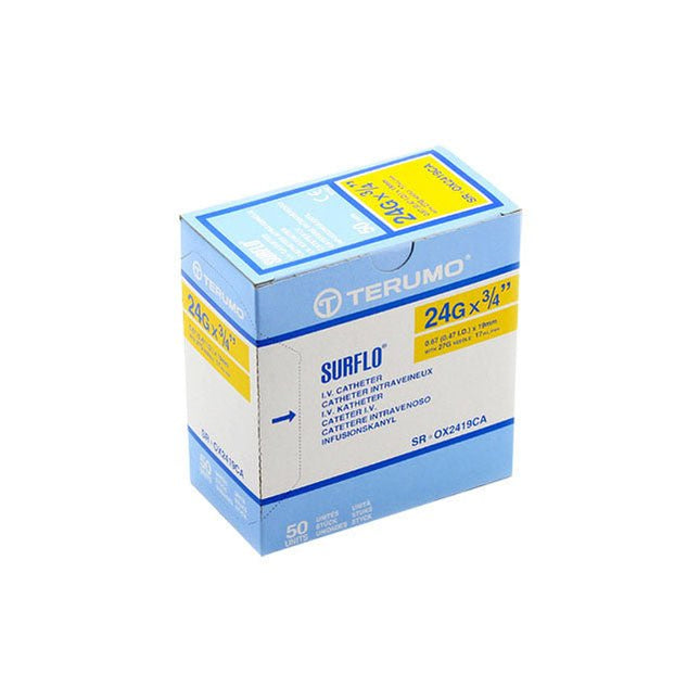 Terumo SURFLO® IV Catheter, ETFE, L3/4" OD 24GA, Yellow 50 each/box, SR - OX2419CA / SROX2419CA - A Medi Supplies
