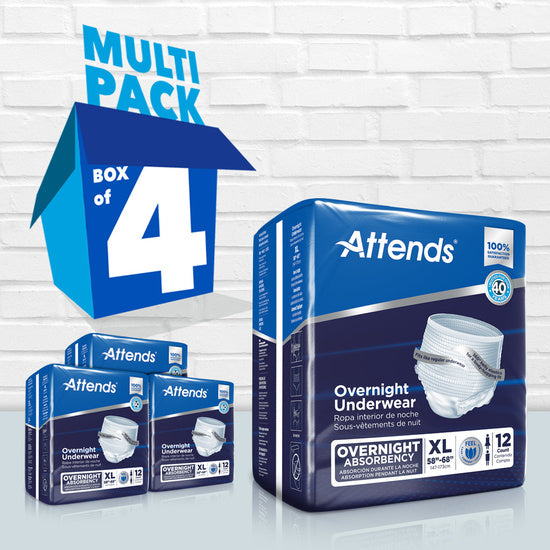 Attends Discreet Underwear Overnight, X-LARGE - Waist Size 48"- 64", 4 bags of 12, APPNT40